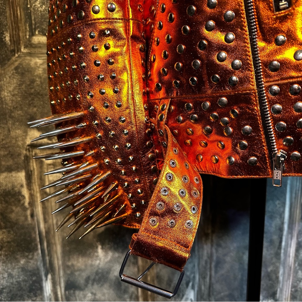 Custom spiked studded leather motorcycle jacket - size 38" - Picture 6 of 16